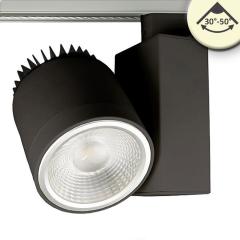 3-PH track light focussable, 30W, 30°-50°, black matt, 3000K, dimmable