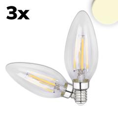 E14 LED candle, 4W, clear, warm white, 3 pack
