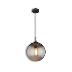 Pendant lamp metal black, round, smoked glass, 1xE27 socket, excl. illuminant