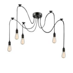 Pendant lamp Spider 1 metal black, 5 cable 2m, excl. 5xE27 illuminant