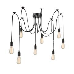 Pendant lamp Spider 1 metal black, 8 cables 1,5m-3,5m, excl. 8xE27 illuminant